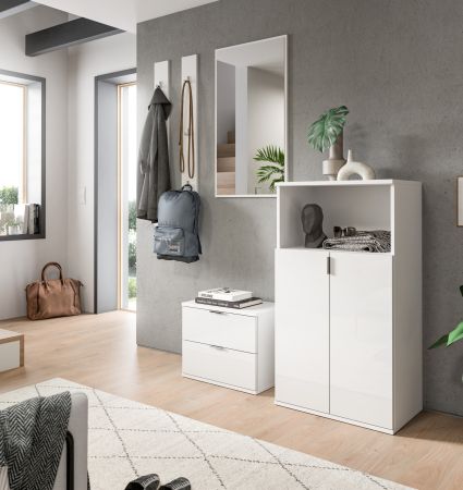 Garderobe Sitzbank SystemX in wei� Hochglanz Schuhschrank 52 x 42 cm