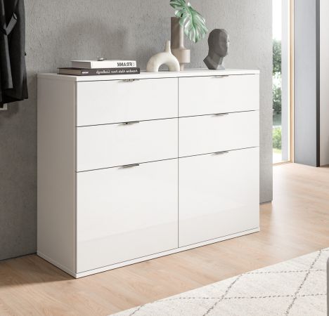 Kommode SystemX in wei� Hochglanz Flur Diele Mehrzweckschrank 110 x 85 cm