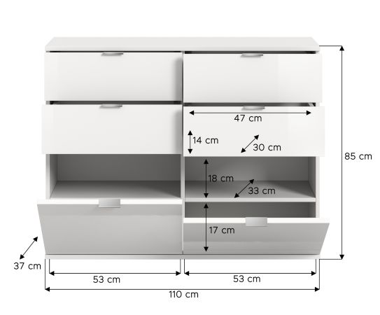 Kommode SystemX in wei� Hochglanz Flur Diele Mehrzweckschrank 110 x 85 cm