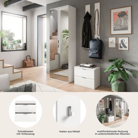 Garderobe Set 4-teilig SystemX in wei� Hochglanz Garderobenkombination 128 cm
