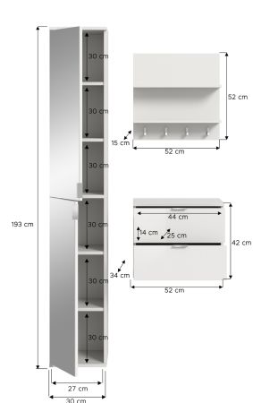 Garderobe Set 3-teilig SystemX in wei� Hochglanz Garderobenkombination 97 x 193 cm