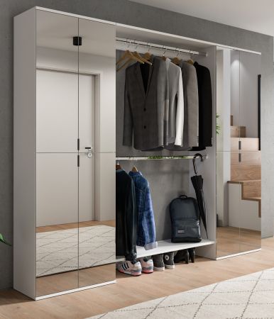 Garderobenschrank mit Spiegelt�r SystemX in wei� Schuhschrank 232 x 193 cm