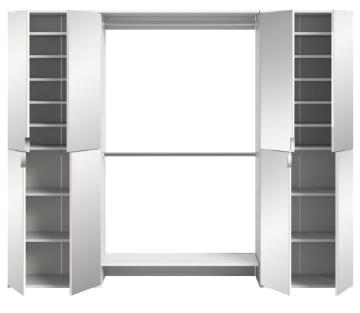 Garderobenschrank mit Spiegelt�r SystemX in wei� Schuhschrank 232 x 193 cm
