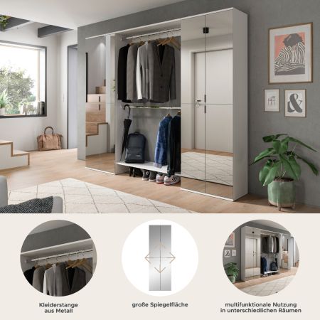 Garderobenschrank mit Spiegelt�r SystemX in wei� Schuhschrank 232 x 193 cm