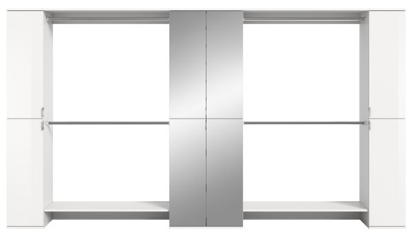 Garderobenschrank mit Spiegelt�r SystemX in wei� Hochglanz Schuhschrank 341 x 193 cm
