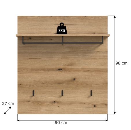 Garderobenpaneel Shawn in Evoke Eiche Wandgarderobe 90 x 98 cm