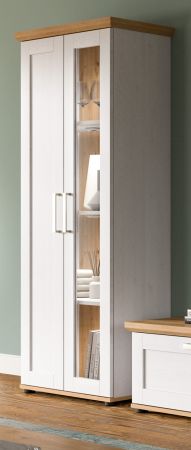 Vitrine Mirano in wei� L�rche und Eiche Artisan Landhaus Vitrinenschrank 64 x 161 cm