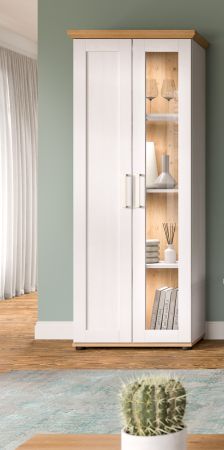 Vitrine Mirano in wei� L�rche und Eiche Artisan Landhaus Vitrinenschrank 64 x 161 cm