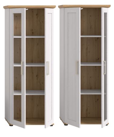 Vitrine Mirano in wei� L�rche und Eiche Artisan Landhaus Vitrinenschrank 64 x 161 cm