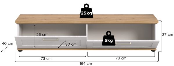 TV-Lowboard Mirano in wei� L�rche und Eiche Artisan Landhaus TV Unterteil 164 cm