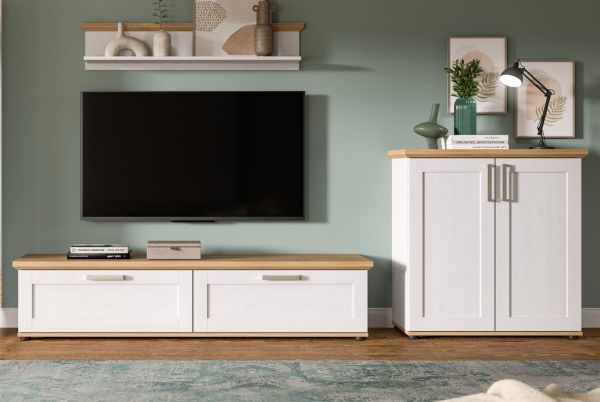 Wandboard Mirano in wei� L�rche und Eiche Artisan Landhaus Wandregal 110 cm