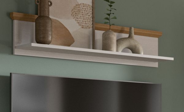 Wandboard Mirano in wei� L�rche und Eiche Artisan Landhaus Wandregal 110 cm