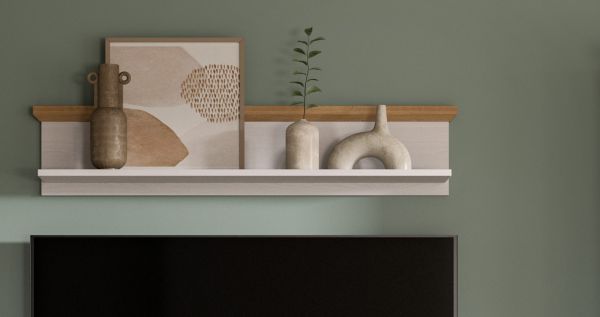 Wandboard Mirano in wei� L�rche und Eiche Artisan Landhaus Wandregal 110 cm