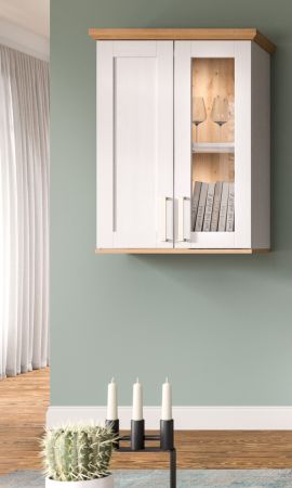 Vitrine Mirano in wei� L�rche und Eiche Artisan Landhaus Highboard 64 x 88 cm