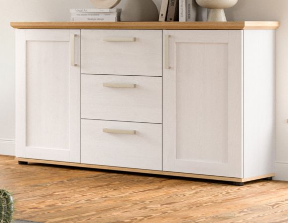 Sideboard Mirano in wei� L�rche und Eiche Artisan Landhaus Kommode 129 cm
