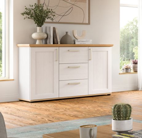 Sideboard Mirano in wei� L�rche und Eiche Artisan Landhaus Kommode 129 cm
