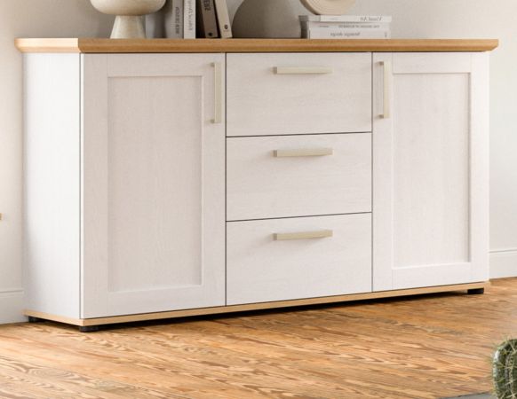 Sideboard Mirano in wei� L�rche und Eiche Artisan Landhaus Kommode 129 cm