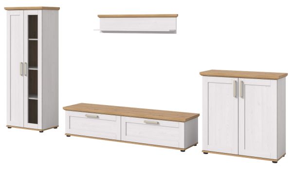 Wohnwand Mirano in wei� L�rche und Eiche Artisan Landhaus Wohnkombination 4-teilig 336 cm