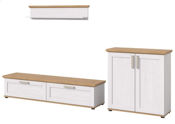 Wohnwand Mirano in wei� L�rche und Eiche Artisan Landhaus Wohnkombination 3-teilig 260 cm