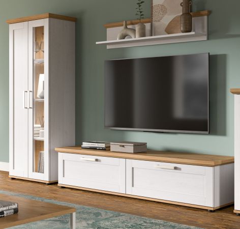 Wohnwand Mirano in wei� L�rche und Eiche Artisan Landhaus Wohnkombination 3-teilig 240 cm