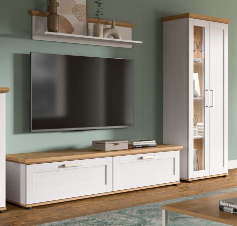 Wohnwand Mirano in wei� L�rche und Eiche Artisan Landhaus Wohnkombination 3-teilig 240 cm