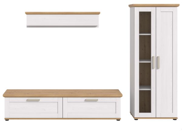 Wohnwand Mirano in wei� L�rche und Eiche Artisan Landhaus Wohnkombination 3-teilig 240 cm