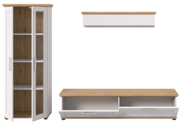 Wohnwand Mirano in wei� L�rche und Eiche Artisan Landhaus Wohnkombination 3-teilig 240 cm