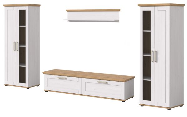 Wohnwand Mirano in wei� L�rche und Eiche Artisan Landhaus Wohnkombination 4-teilig 316 cm
