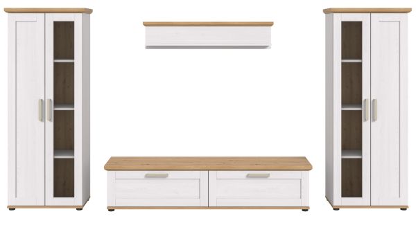 Wohnwand Mirano in wei� L�rche und Eiche Artisan Landhaus Wohnkombination 4-teilig 316 cm