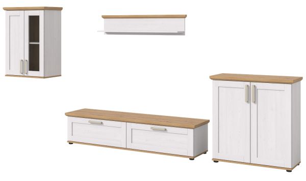 Wohnwand Mirano in wei� L�rche und Eiche Artisan Landhaus Wohnkombination 4-teilig 336 cm