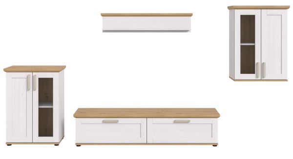 Wohnwand Mirano in wei� L�rche und Eiche Artisan Landhaus Wohnkombination 4-teilig 316 cm
