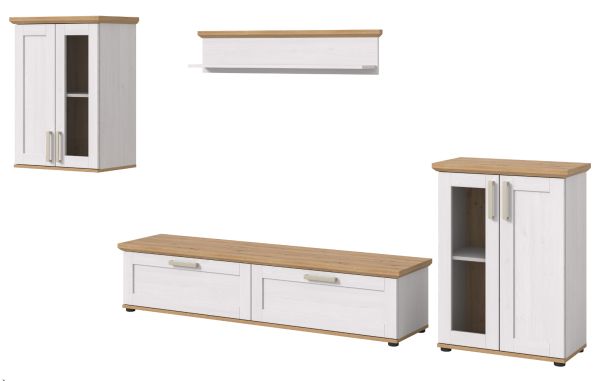 Wohnwand Mirano in wei� L�rche und Eiche Artisan Landhaus Wohnkombination 4-teilig 316 cm