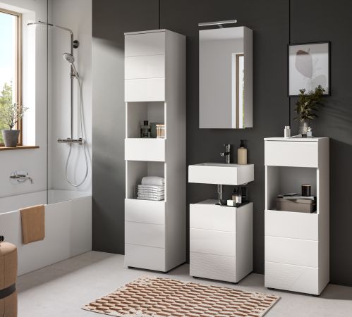 Badezimmer Hochschrank Larik in wei� Hochglanz Badschrank 38 x 190 cm
