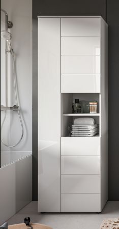 Badezimmer Hochschrank Larik in wei� Hochglanz Badschrank 60 x 190 cm