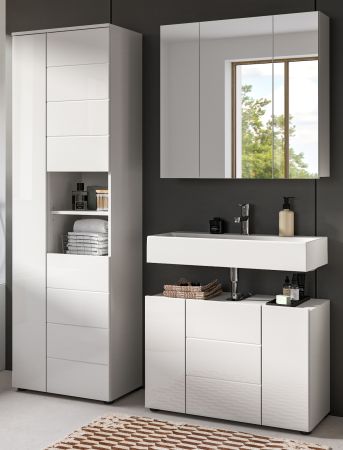 Badezimmer Hochschrank Larik in wei� Hochglanz Badschrank 60 x 190 cm