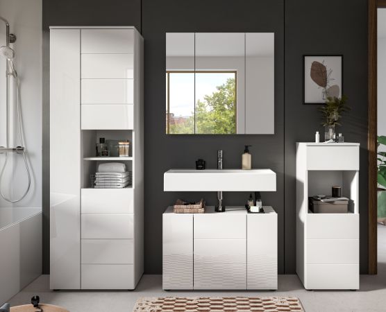 Badezimmer Hochschrank Larik in wei� Hochglanz Badschrank 60 x 190 cm