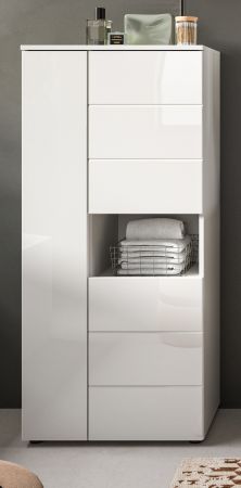 Badezimmer Midischrank Larik in wei� Hochglanz Badschrank 60 x 131 cm
