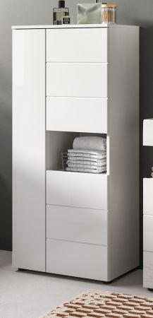 Badezimmer Midischrank Larik in wei� Hochglanz Badschrank 60 x 131 cm