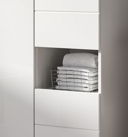 Badezimmer Midischrank Larik in wei� Hochglanz Badschrank 60 x 131 cm