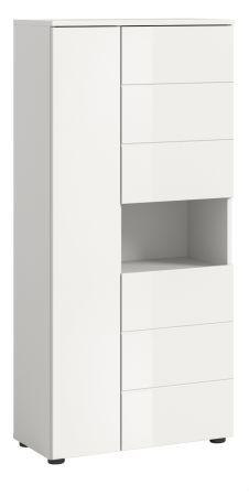 Badezimmer Midischrank Larik in wei� Hochglanz Badschrank 60 x 131 cm