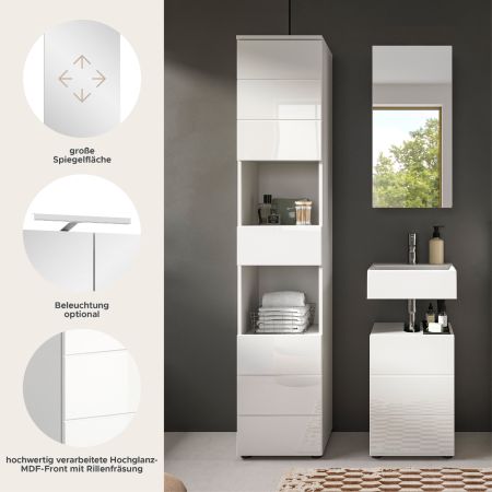 Badm�bel Set 3-teilig Larik in wei� Hochglanz Badkombination 91 x 190 cm