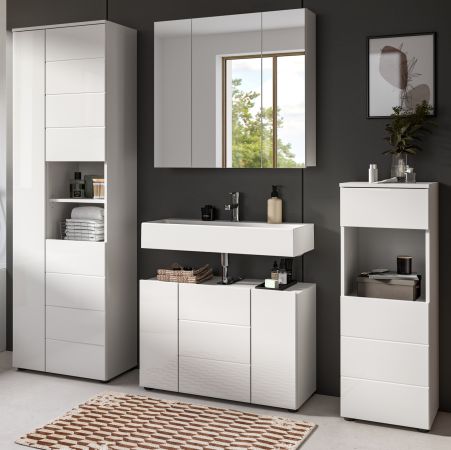 Badm�bel Set 4-teilig Larik in wei� Hochglanz Badkombination 210 x 190 cm