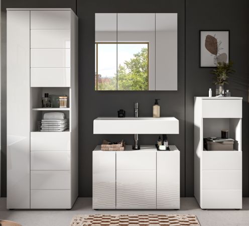 Badm�bel Set 4-teilig Larik in wei� Hochglanz Badkombination 210 x 190 cm