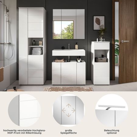 Badm�bel Set 4-teilig Larik in wei� Hochglanz Badkombination 210 x 190 cm