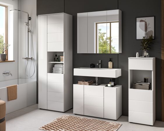 Badm�bel Set 4-teilig Larik in wei� Hochglanz Badkombination 210 x 190 cm