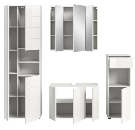 Badm�bel Set 4-teilig Larik in wei� Hochglanz Badkombination 210 x 190 cm