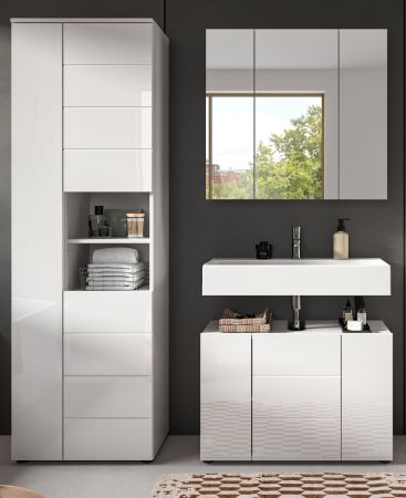 Badm�bel Set 3-teilig Larik in wei� Hochglanz Badkombination 157 x 190 cm