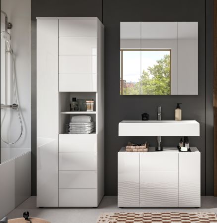 Badm�bel Set 3-teilig Larik in wei� Hochglanz Badkombination 157 x 190 cm