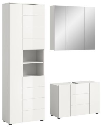 Badm�bel Set 3-teilig Larik in wei� Hochglanz Badkombination 157 x 190 cm
