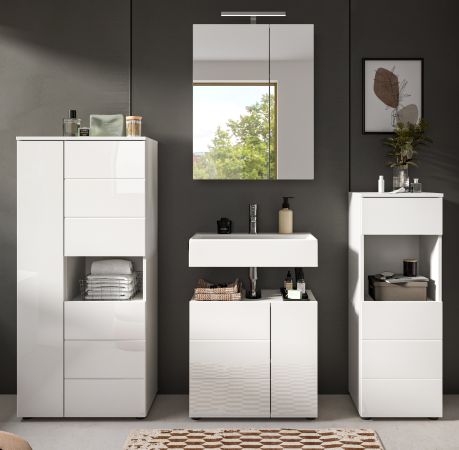 Badm�bel Set 4-teilig Larik in wei� Hochglanz Badkombination 188 x 190 cm
